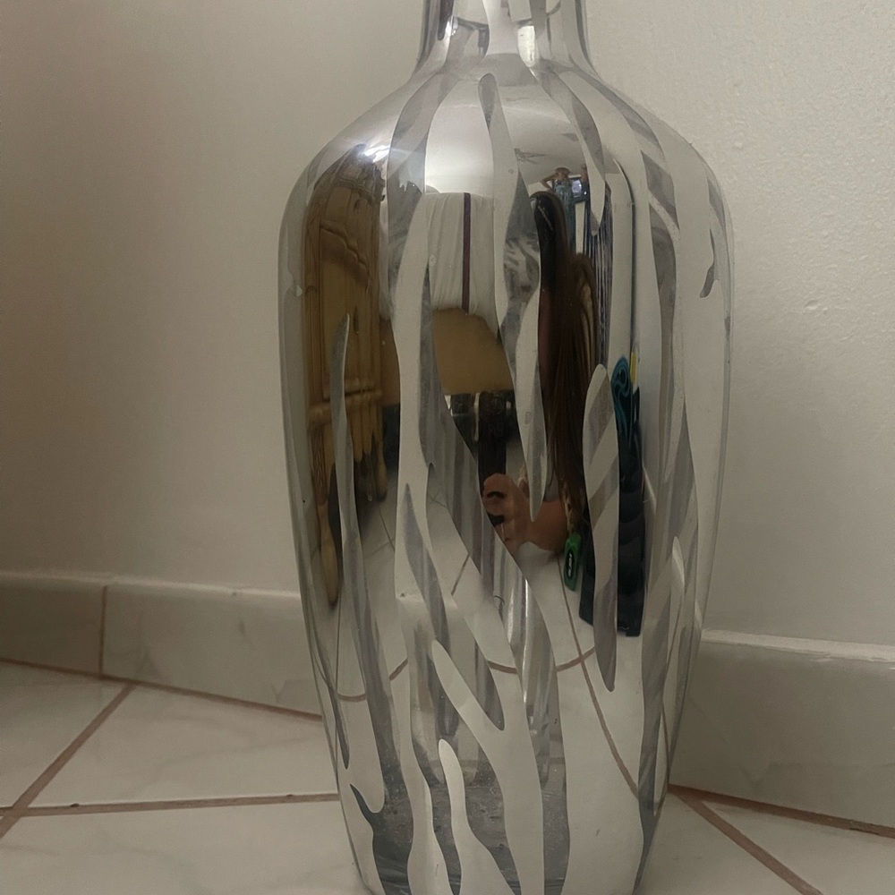 Art Deco Glass / Silver Zebra Stripes Vase